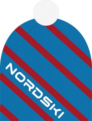 шапка NORDSKI LINE RUS NSV474192  голуб/красн.с помпоном  подкл.флис