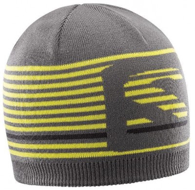 шапка SALOMON FLATSPIN SHORT BEANIE 402857  двухсторон. т-сер/желт.лого принт