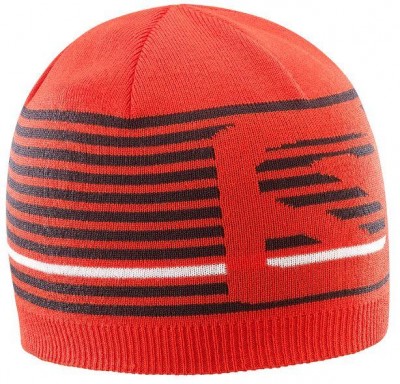 шапка SALOMON FLATSPIN SHORT BEANIE 402855  красн/черн.лого принт